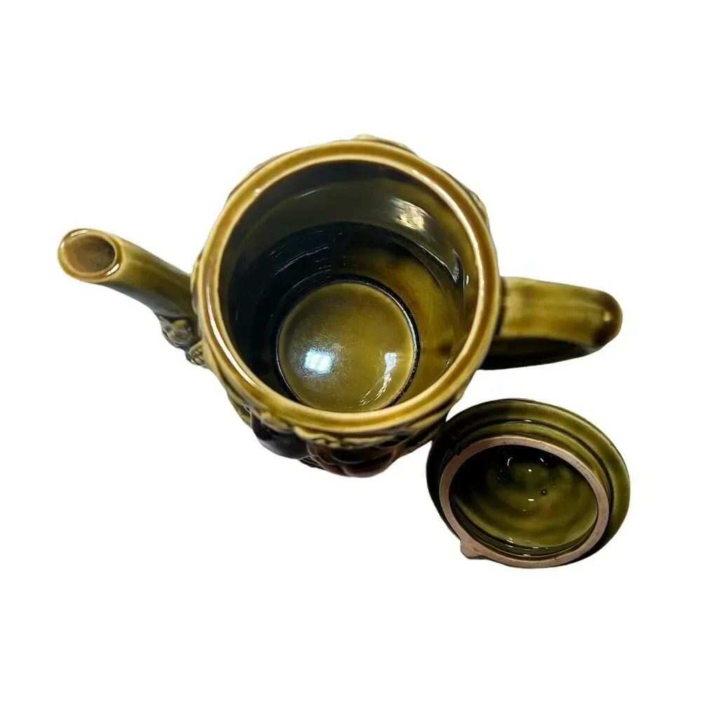 Vintage Ceramic Olive Green Teapot Fruit Veggies Decor Made in Japan‎
